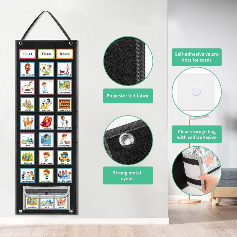 ANSTROUT Large Black Visual Schedule Chart for Kids Chore with