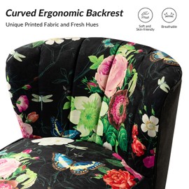 HULALA HOME Accent Chair with Golden Metal Legs, Comfy Tufted Wingback Living Room Chair Floral Fabric Small Armless Side Chair, Upholstered Slipper Chair for Bedroom, Reading Room Flower Print