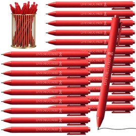 Cholemy 50 Pcs Red Ribbon Week Ballpoint Pens Live Drug Free Red Ribbon Awareness Pens Bulk Black Ink Retractable for Volunteer Fundraising Charity Event Party Favors Activity Supplies
