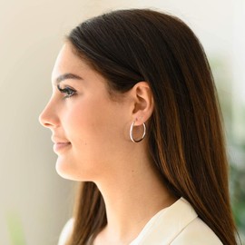 MATERIA by Matthias Wagner SO-326 Women's Creole Earrings Silver 925 Diamond-Coated 30 mm Glitter Silver Hoop Earrings, Metal