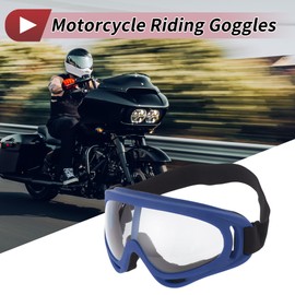 X AUTOHAUX 1 Pc Motorcycle Riding Goggles PC PU Outdoor Sports Sunglasses for Motocross Dirt Bike ATV Clear Lens Deep Blue Frame