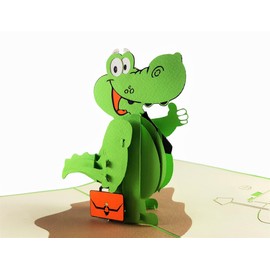 iGifts And Cards Funny Alligator 3D Pop-Up Card – Cartoon Gator with Briefcase and Tie – Birthday, Father’s Day, Retirement Greeting for Dad, Father Figure, Animal Lovers – 6" x 8"