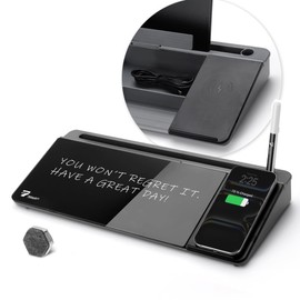 TOWON Black Desk Dry Erase Board with Charger Pad, Small Glass Desktop Whiteboard, Desktop whiteboard - Glass Dry Erase White Board- Desk Computer Buddy for Home Office Supply, 17 x 6 in