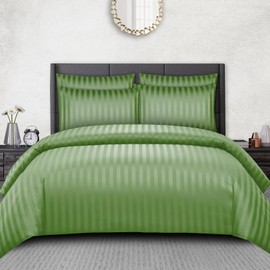 Pamposh Satin Stripe Double Duvet Set - Premium Hotel Quality Quilt Cover Bedding Sets - Hypoallergenic Ultra Soft Microfiber Bed Linen