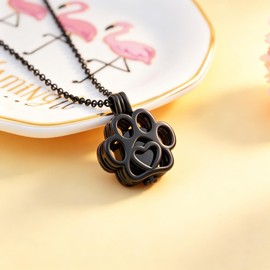 Kcouiee Pet Paw Urn Locket for Ashes Stainless Steel Cremation Jewelry for Dog/Cat Memorial Urn Necklace with Mini Casket Funeral Jewelry (Black-Black)