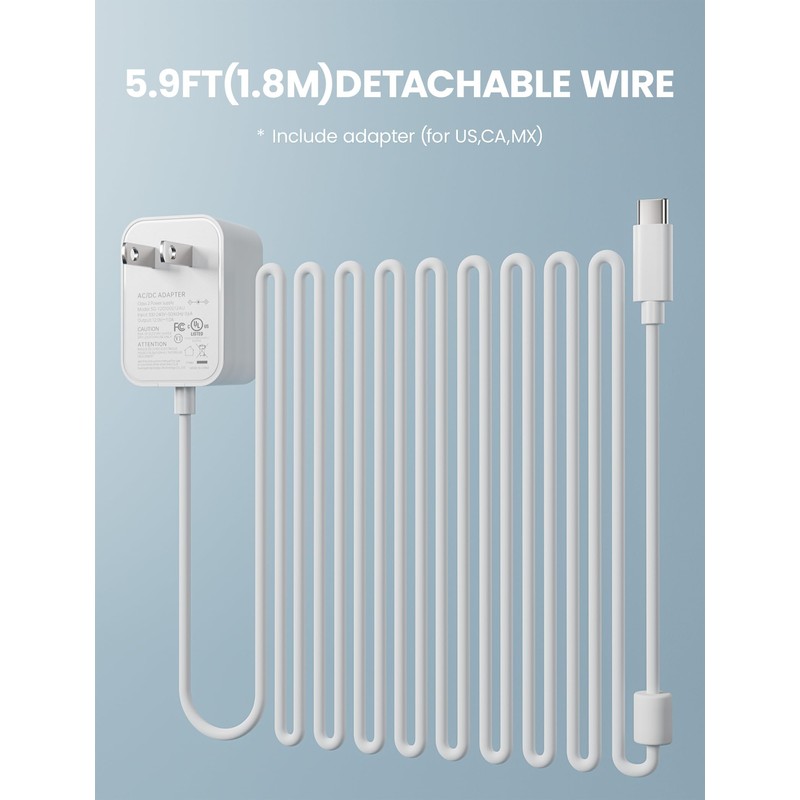 12V USB-C AC/DC Adapter Compatible with 8’’,8.5’’,10’’ Wall Fan, USB