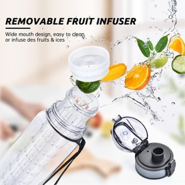 UTEBIT Water Bottle 1L with Fruit Infuser, 1 Litre Sports Water Bottle with Motivational Time Marker, Dishwasher Safe Leak-proof Bottle BPA Free Tritan for Outdoors, Camping, Gym, School, Office
