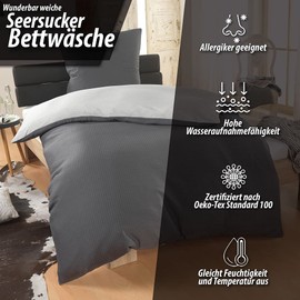 DreamHome 2-Piece Plain Fine Seersucker Reversible Bed Linen Duvet Cover for Duvet Cover 80 x 80 cm Colour: Silver-Grey Size: 135 x 200 cm