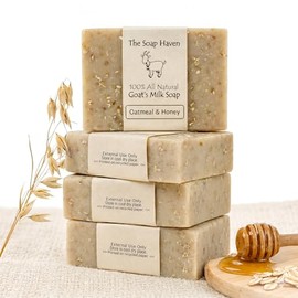 The Soap Haven Jabón de avena - Jabón de leche de cabra fresca 100 natural con harina de avena (paquete de 4 bares). Maravilloso para eccema,...      