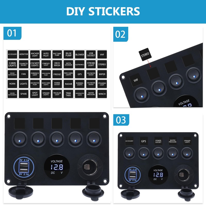 12V 5 Gang Toggle Rocker Switch Panel for Boat Waterproof