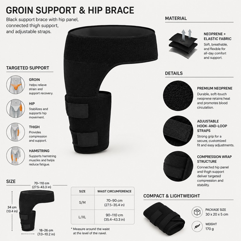 Adjustable Hip and Groin Support Wrap for Activity – Neoprene