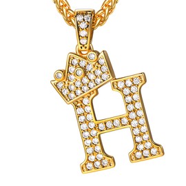U7 Crown Initial Necklace Women Men Iced Out NameJewelry 18K Gold Plated CZ Bling Letter H Pendant Hip Hop Necklaces with 22 Inch Chain