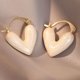 MAGIIE Gold Earrings Hoop Earrings Gold Women, Colour Earrings with Heart Blue/Pink/White, Hypoallergenic Jewellery Gifts for Women Girls, Copper, No Gemstone