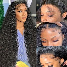 Yijimei 13x4 deep wave Lace Front Wigs Human Hair 180% Density HD Lace Front Wigs Human Hair Pre Plucked Bleached Knots Transparent Frontal Wigs Human Hair for women(20inch)