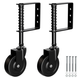 TIBEGOLD 4" Spring Loaded Gate Caster, Heavy Duty Gate Wheel for Outdoor Wooden Gate Fence, Gate Support Helper with 360° Swivel, Anti Sag Gate Kit, 220 Lbs Capacity, Black, 2 Pack