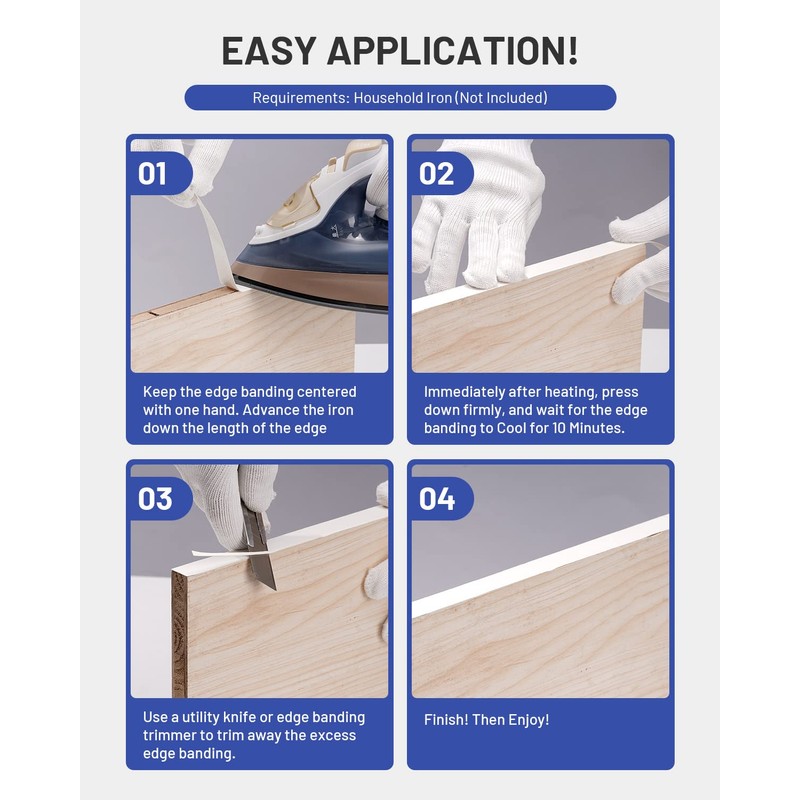FAKILO Melamine Edge Banding, White Pre-glued Veneer Edge Banding for