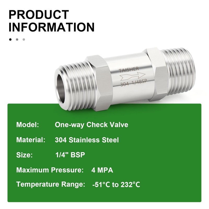 TAISHER 1PCS 304 Stainless Steel 1/4" BSP Male x 1/4"