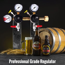 CMB Dual Body Beer Regulator, CO2 Regulator dual body, Commercial CO2 Regulator for dispensing beer and other beverages with two different pressures, includes swivel nuts, 5/16 barbs and 1/4" barbs