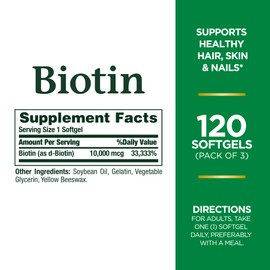 Nature's Bounty Nature's Bounty Biotin 10,000mcg, Supports Beautiful Hair, Glowing Skin and Healthy Nails, Rapid Release Softgels, 120 Count (Pack of 3)