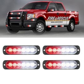 PerfecTech 6 LED Sync Feature Emergency Strobe Grille Lights Ultra Slim Surface Mount Hazard Warning Flashing Chase Light Bar for Construction/Police/Truck/Vehicles/Car/SUV/ATV/UTV,4Pack (Red/White)