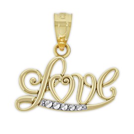 Charm America - Gold Diamond-Cut Accents LOVE Charm - 10 Karat Solid Gold, Yellow Gold Diamond