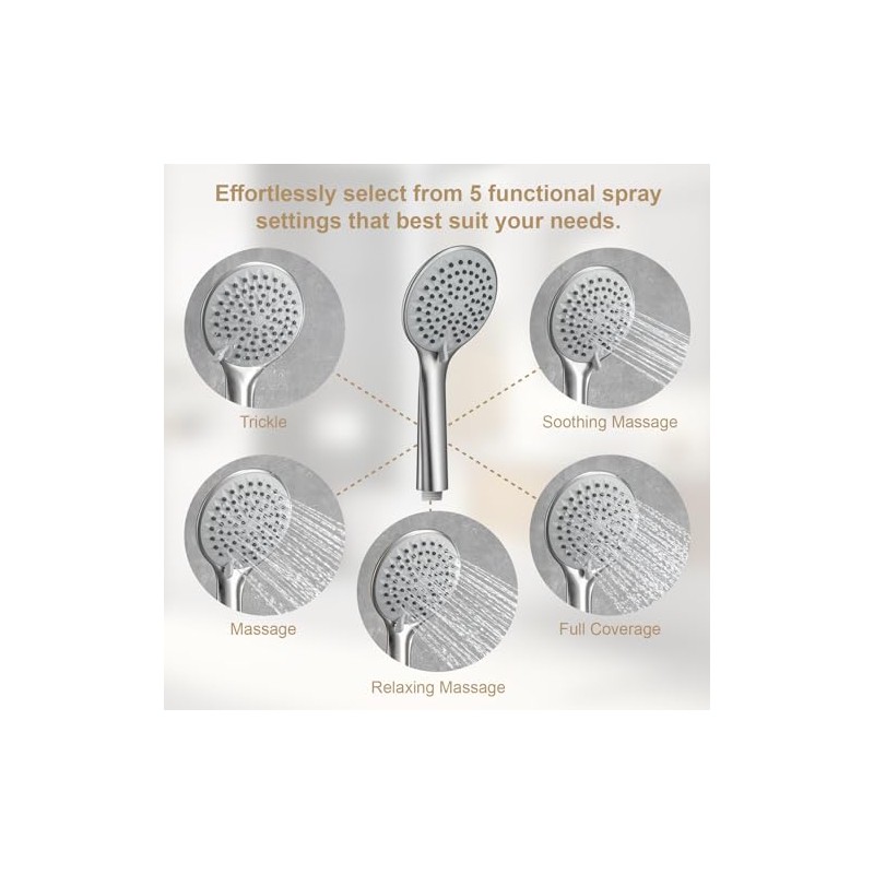 Adjustable 30-Inch Shower Slide Bar with 5-Function Handheld Shower Head,