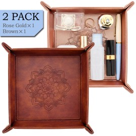 Scarklym Large Size 2 Pack Valet Tray, PU Leather Valet Tray Can Be Used As Key Bowl, Cologne Organizer for men and Travel Jewelry Box, for Key Earphone Phone Coin Change Watches and Candy