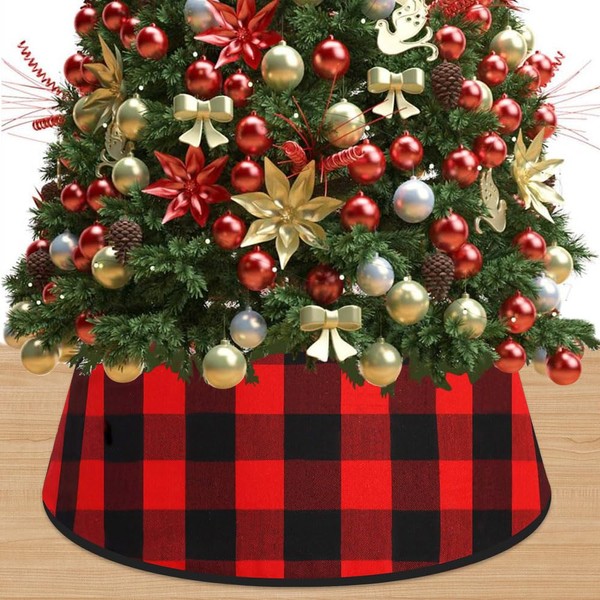 FUHSY Christmas Tree Collar Large Buffalo Plaid Christmas Tree Skirt