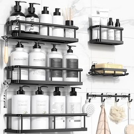 YASONIC Shower Caddy, 6 Pack Large Capacity Shower Organizer with Soap Holder and 12 Hooks, Rustproof Shower Shelves for Inside Shower, No Drilling&Sleek Bathroom Organizers and Storage