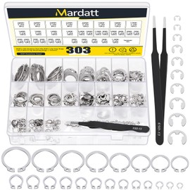Mardatt 303Pcs Stainless Steel 21 Sizes C-Clip External Retaining Rings Snap Rings Assortment Set(M4-M28) with 10 Sizes E-Clip External Retaining Rings Assortment Set(1.5mm-10mm), Tweezer