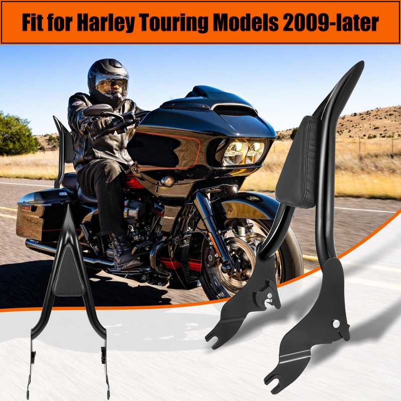 24" Motorcycle Sissy Bar for Harley, Integrated Passenger Backrest compatible