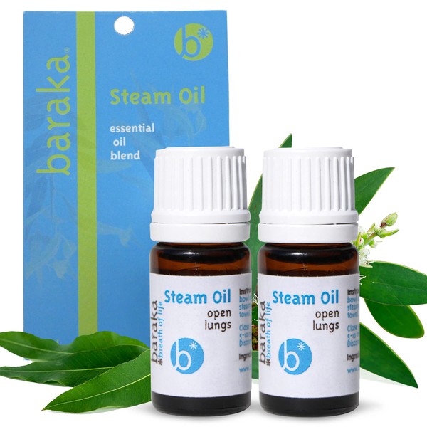 Baraka Steam Oil - Organic Essential Oils with Camphor, Niaouli, and Eucalyptus for Chest and Dry Lung Hydration and Diffusers - 5 ml Bottle - Two Pack