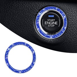 MUQIDA Car Bling Engine Start Ring Decal, Crystal Rhinestone Push to Start Button Cover Sticker, Auto Sparkling Key Ignition Knob Decoration Ring for Women Girls, Car Accessories (Dark Blue)