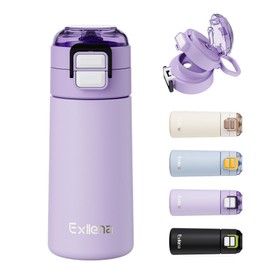 Exllena Small Insulated Water Bottle 400ml with Pop-Open Soft Straw & Spout 2-in-1 Lid, Kids Insulated Water Bottle Leak Proof for Cold&Hot Drinks, BPA-Free, Ideal for School, Handbag, Sport(Lavender)