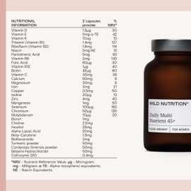 Wild Nutrition WILD NUTRITION Food-Grown? Women's 45+ Daily Multi Nutrient | Multivitamin Tablets for Women 45+ | Womens Vitamins to Support Hormonal Balance, Energy Metabolism, and Bones & Muscles | 60 Capsules