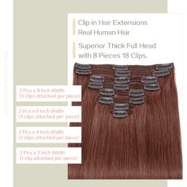 S-noilite Clip in Human Hair Extensions 100% Real Remy Thick True Double Weft Clip in Hair Extensions Full Head 8 Pieces 18 Clips Straight Silky (14 Inch - 120g,Dark Auburn (#33))