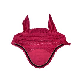 Horse Ear Net Bonnets/Fly Veil with Scalloped Edge and Rope and Bling Trim (Hot Pink/Magenta & Black Rope)