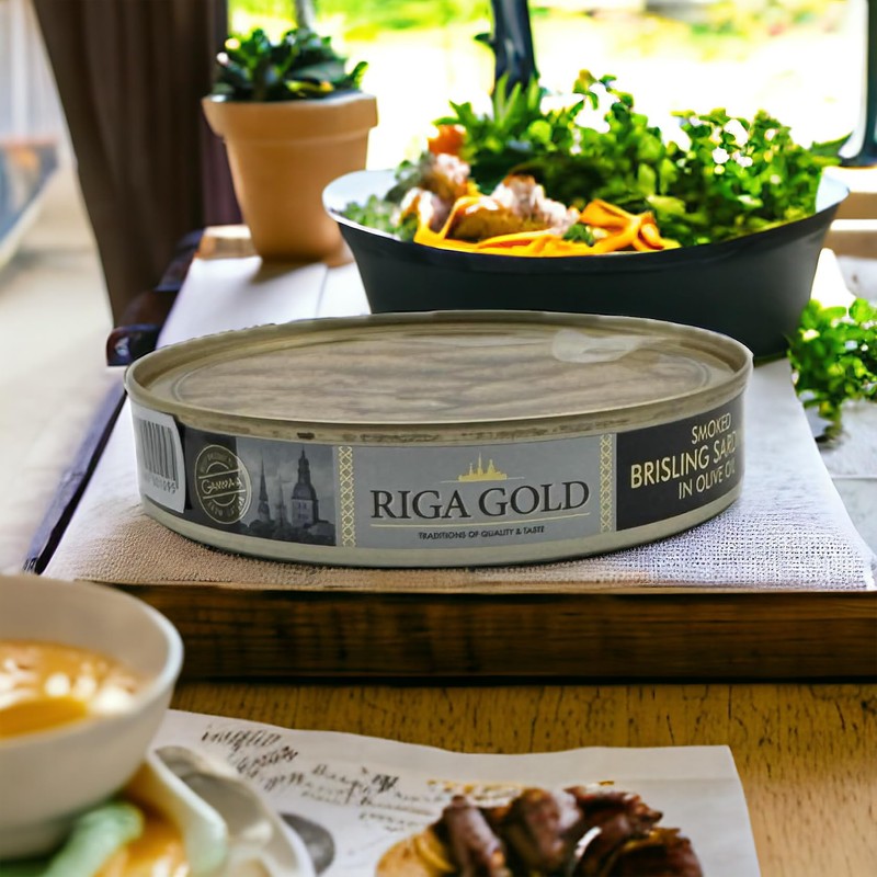Riga Gold Smoked Brisling Sardines in Olive Oil 4.23 Clear