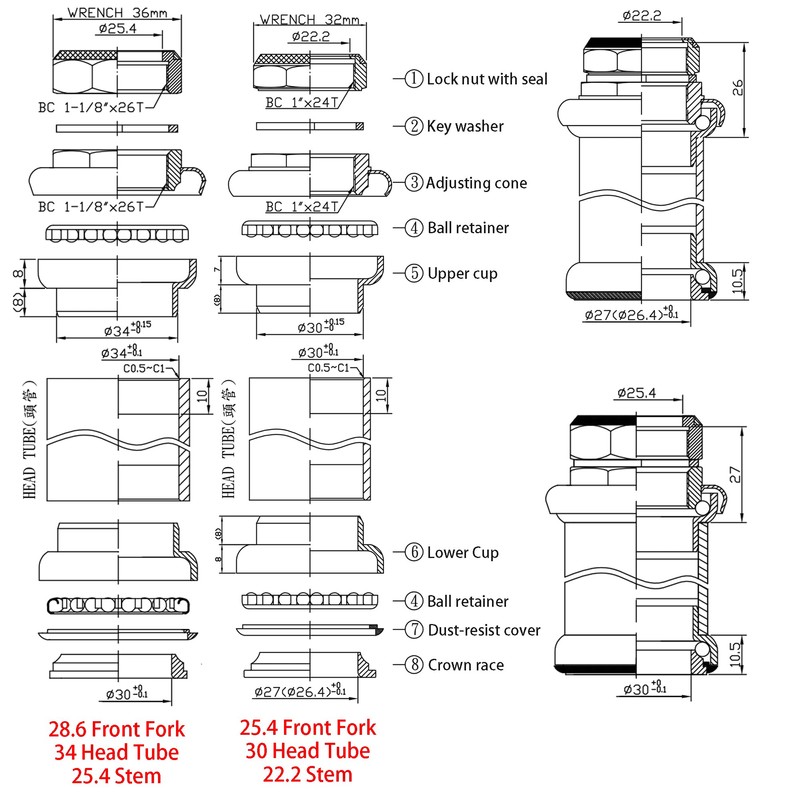 MAKELEN 25.4mm External Cup Threaded Headsets for for 25.4mm (1")