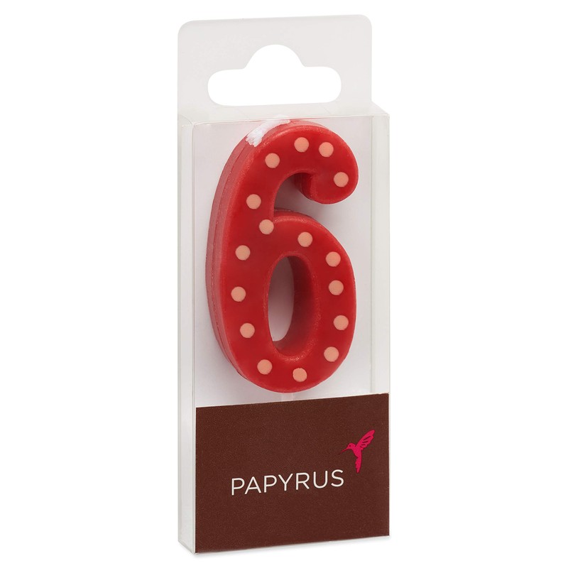 Papyrus Number 6 Birthday Candle, Red Polka Dots (1-Count)