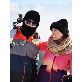 Full Face Knitted Balaclava Face Mask Winter Fleece Lined Ski Mask for Men Women Winter Favors (Black)