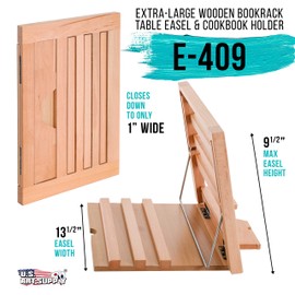 U.S. Art Supply Large Wooden Table Easel - Adjustable Incline, 2 Page Holders - Functions as Wooden Cookbook Stand, Kitchen Countertop Recipe Rack, Tablet Rest & Cook Book Holder for Kitchen Counter