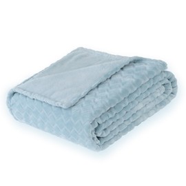 FY FIBER HOUSE Fleece Cuddly Blankets with Snake Line, Extra Soft Fluffy Blankets, Lightweight, Cosy Microfibre Sofa Blanket / Wool Blanket for Office, Armchair and Camping, 150 x 200 cm, Light Blue