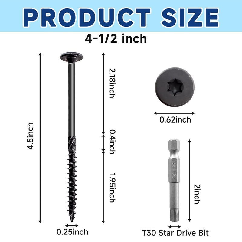 25Pcs Lag Screws #14 x 4-1/2 Structural Wood Screw Heavy