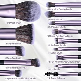 BS-MALL - Juego de 14 brochas de maquillaje con 1 esponja de maquillaje – Brochas esenciales para base, polvos correctores, sombras de ojos y colorete