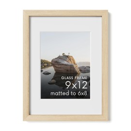HAUS AND HUES 9x12 Picture Frame with Real Glass and Natural American Oak Matted to 6x8 - Oak 9x12 Frame Wood - Includes Vertical & Horizontal Hang - Ideal for Home, Office (9x12 in, Natural)