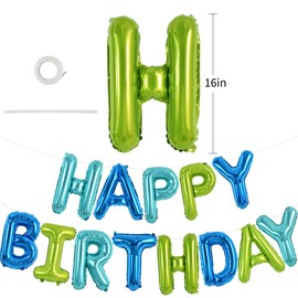 TONIFUL Blue Green Happy Birthday Balloons Banner 16 Inch Mylar Foil Letters Birthday Sign Bunting Reusable Ecofriendly Material for Girls Boys Kids & Adults Birthday Decorations and Party Supplies