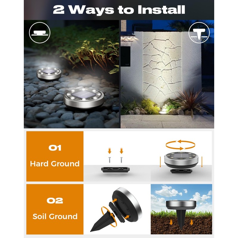 btfarm 16 Pack Solar Lights Outdoor, 8 LED Solar Ground