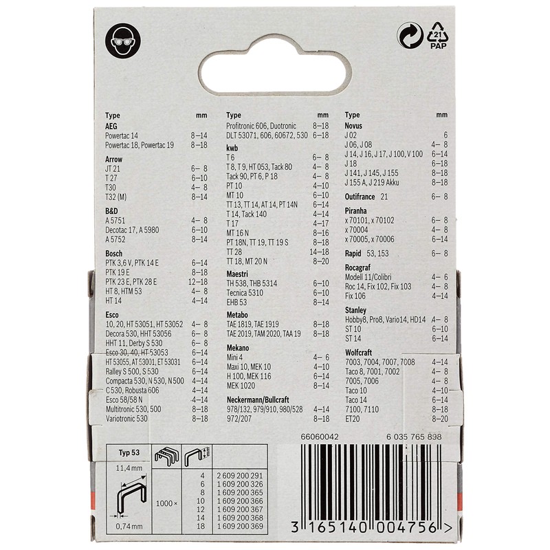 Bosch Fine wire staple type 53 (Textiles, Carton, 11.4 x