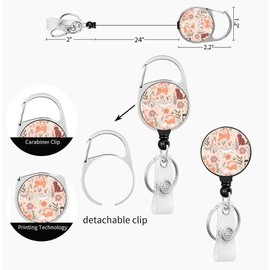 Floral Cat Lanyards for Id Badges,Cute Cat Flower Badge Holder with Retractable Reel Clip,ID Card Name Tag Lanyard Vertical ID Card Protector for Women, Teachers, Nurses, Doctor,Students, Office